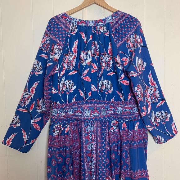 eShakti Custom Blue & Pink Floral Long Sleeve Maxi - Picture 7 of 8